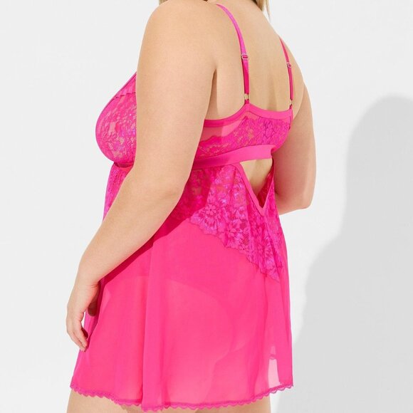 ❤️NWT VINTAGE TORRID LINGERIE FLORAL LACE WIRELESS STRAPPY BABYDOLL- SHEER PLUS - Picture 2 of 9